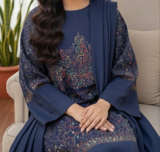 Frosted treat 3-piece pashmina set with heavy embroidery - front view