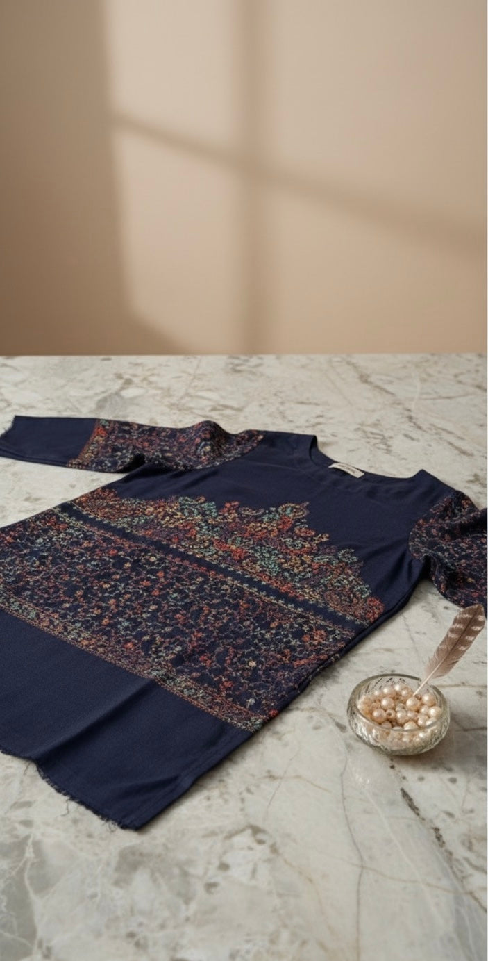 Frosted treat 3-piece pashmina set with heavy embroidery - front view